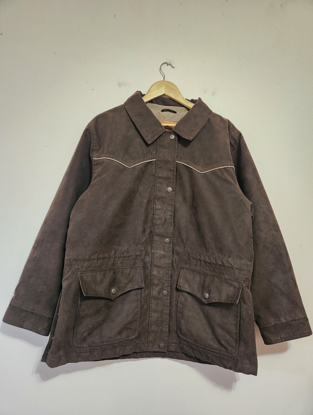Outback Trading Co Western Charm York Faux Suede Quilted Barn Jacket Brown 1X